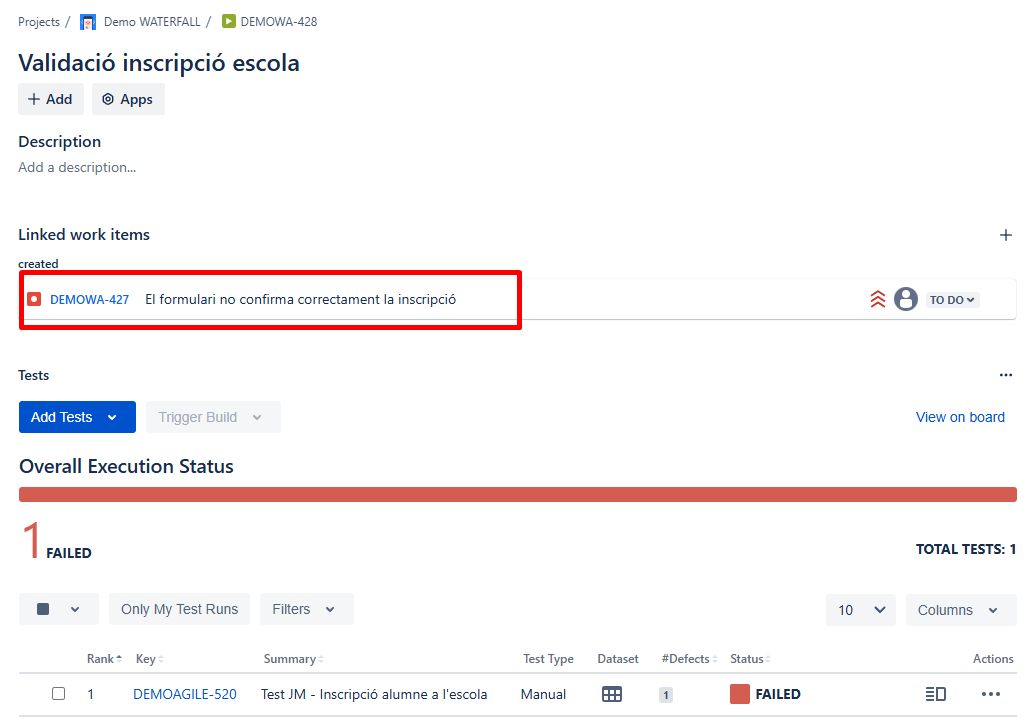 Exemple d'un error creat des de test execution